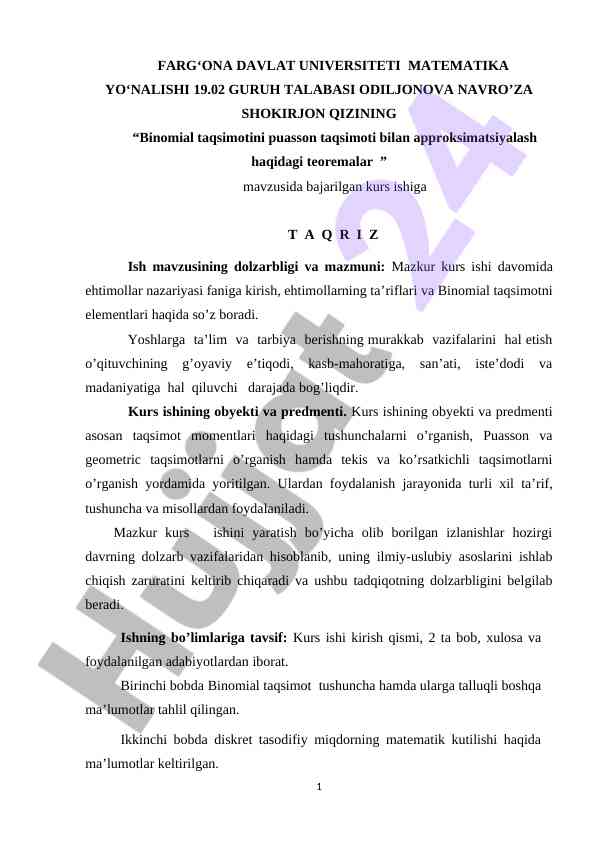 Binomial taqsimotni puasson taqsimoti bilan approximatsiyalash