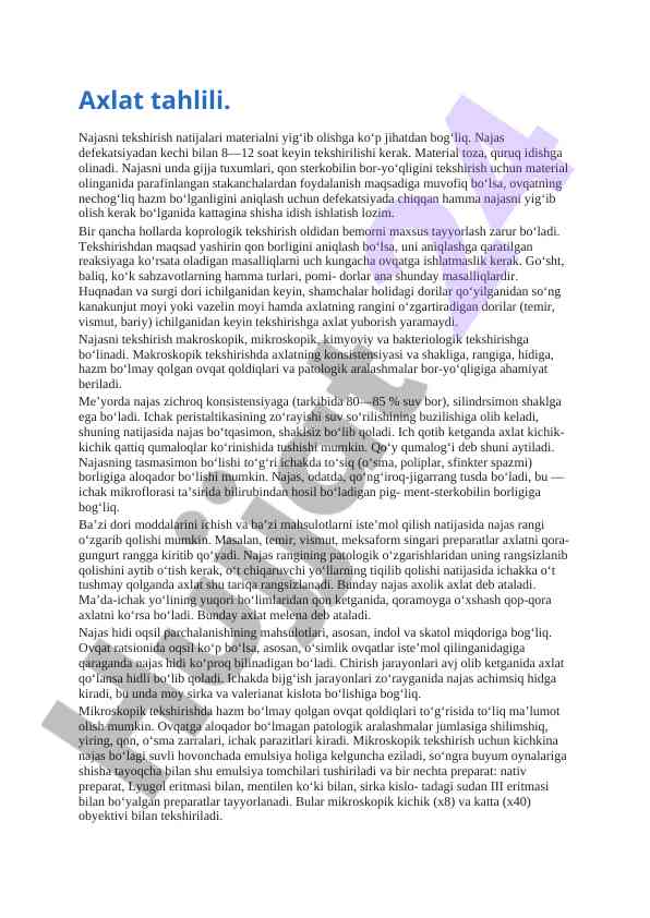 Axlat tahlili va najasni tekshirish usullari