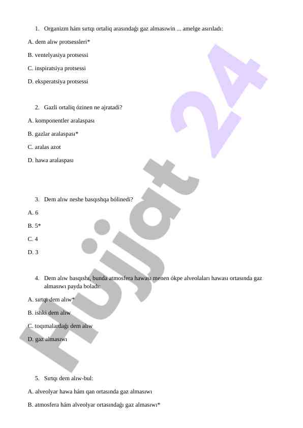 Gaz almasıw protsessleri haqında test savollari