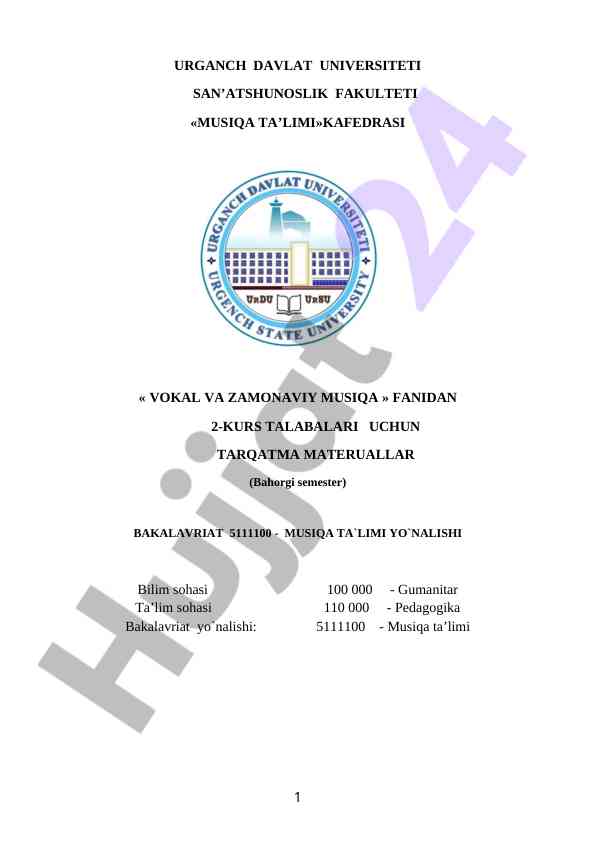 Vokal va zamonaviy musiqa fani uchun tarqatma materiallar