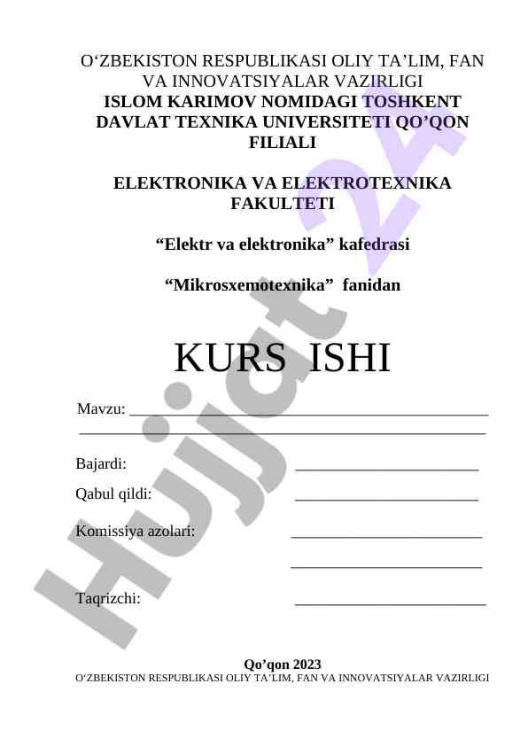 Mikrosxemotexnika kurs ishi topshiriq va baholash