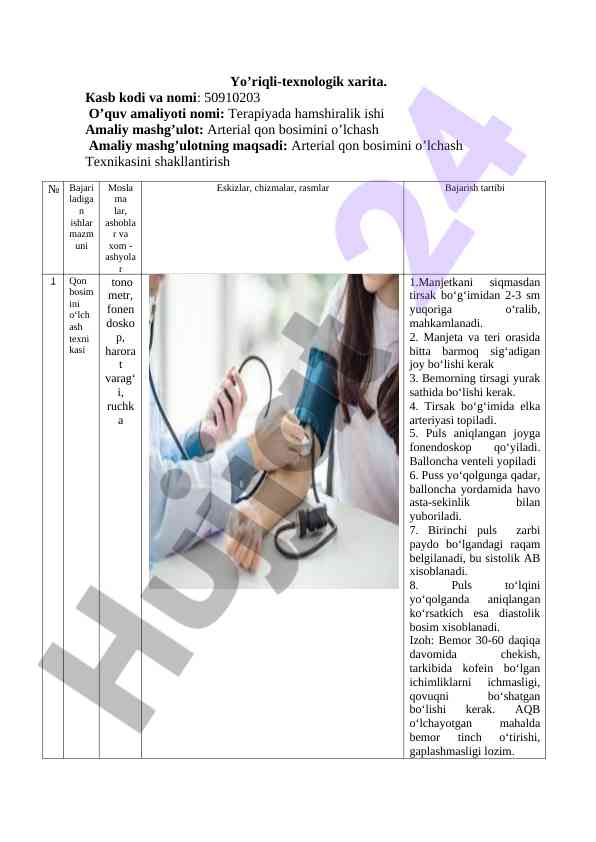 Arterial qon bosimini o‘lchash texnikasi