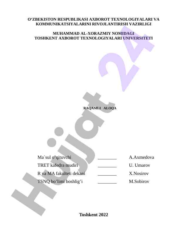 Raqamli aloqa va signalni qayta ishlash usullari
