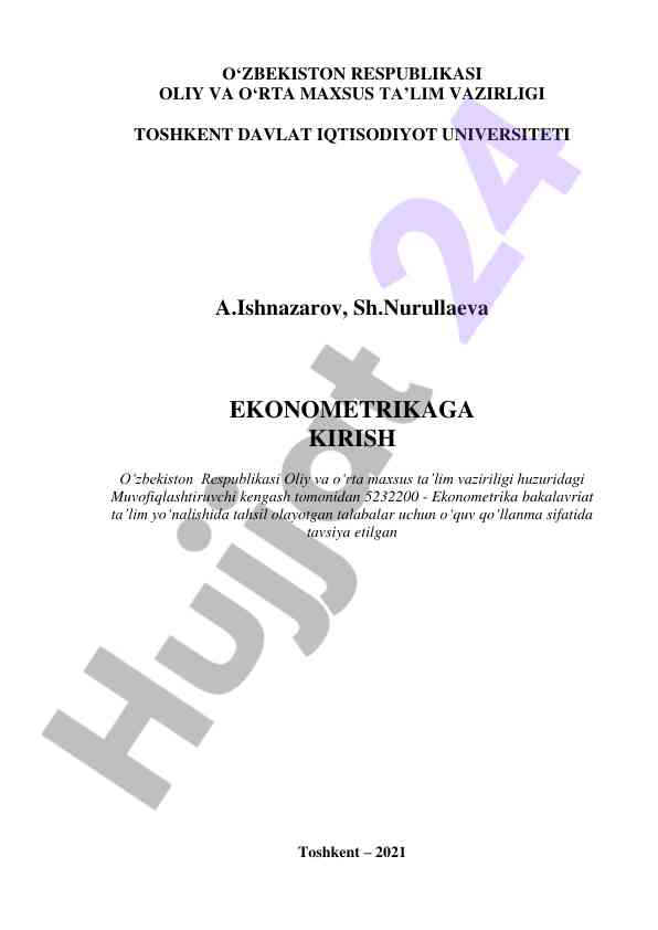 Ekonometrikaga kirish o‘quv qo‘llanmasi 2021