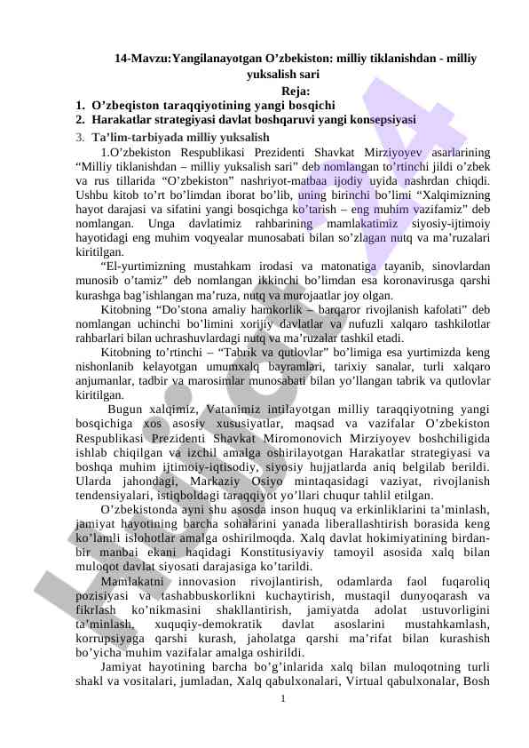 Yangilanayotgan o’zbekiston: milliy tiklanish