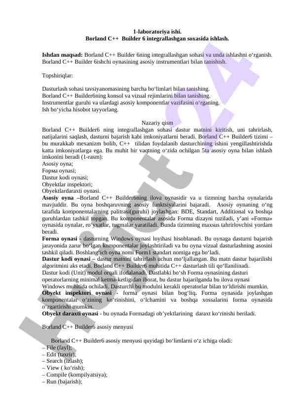 Borland c++ builder 6 integrallashgan kongressi