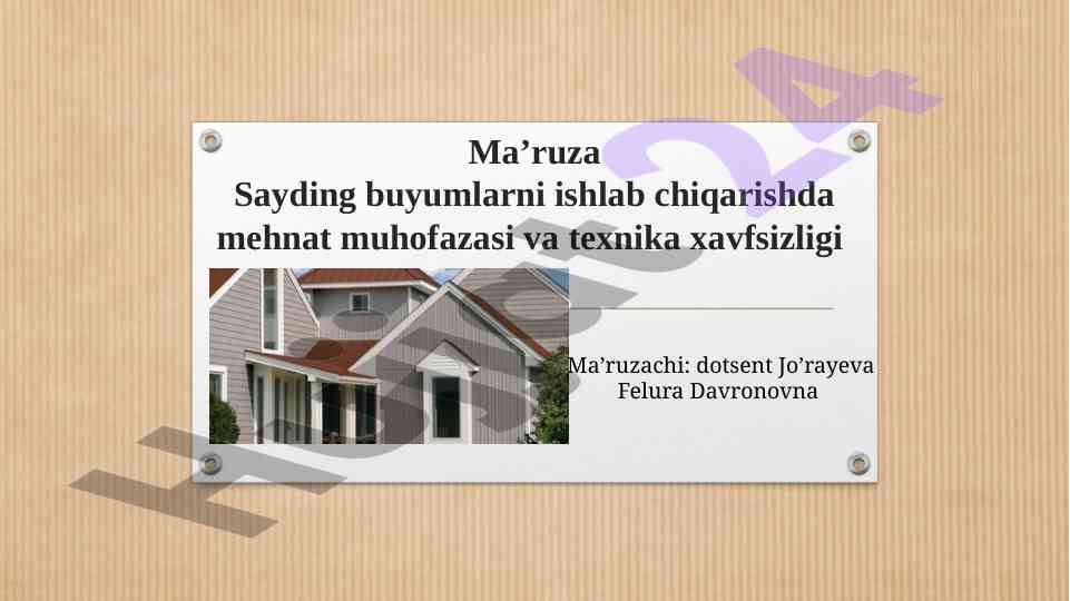Mehnat muhofazasi va texnika xavfsizligi asoslari