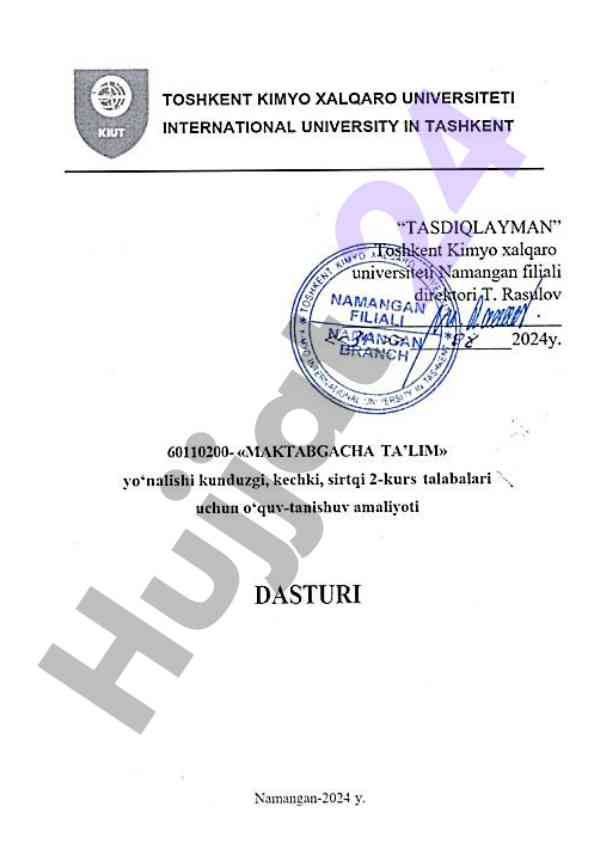 Amaliyot dasturi maktabgacha ta'lim yo'nalishi