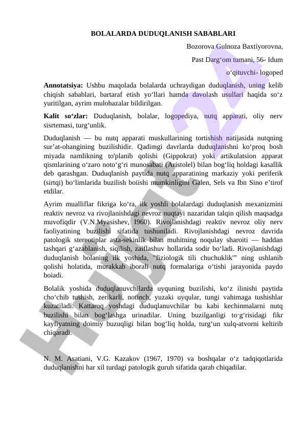 Bolalarda duduqlanish sabablari va davolash usullari