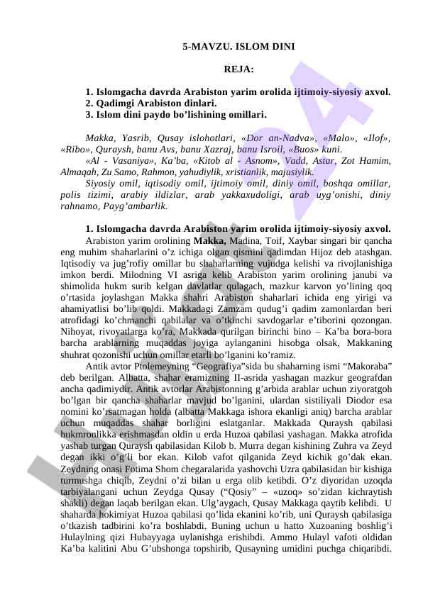 Islom dini tarixi va ijtimoiy o‘zgarishlar
