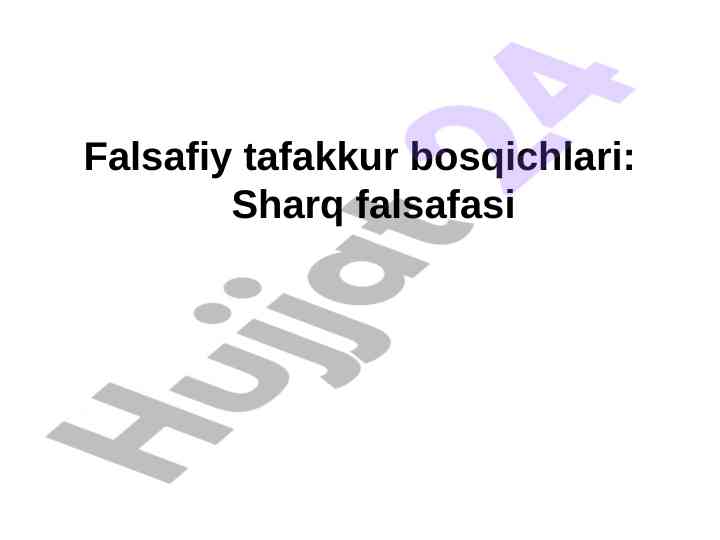 Sharq falsafasi va madaniyat tarixi