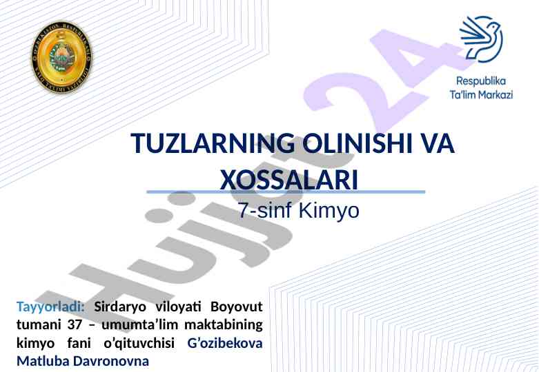 Kimyo o‘qitishida tuzlarning olinishi va xossalari