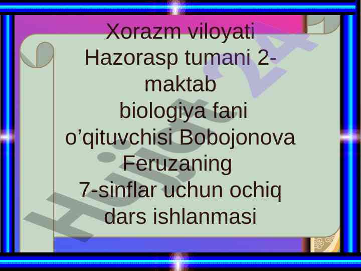 Hasharotlarning ko'payishi va rivojlanishi ochiq dars
