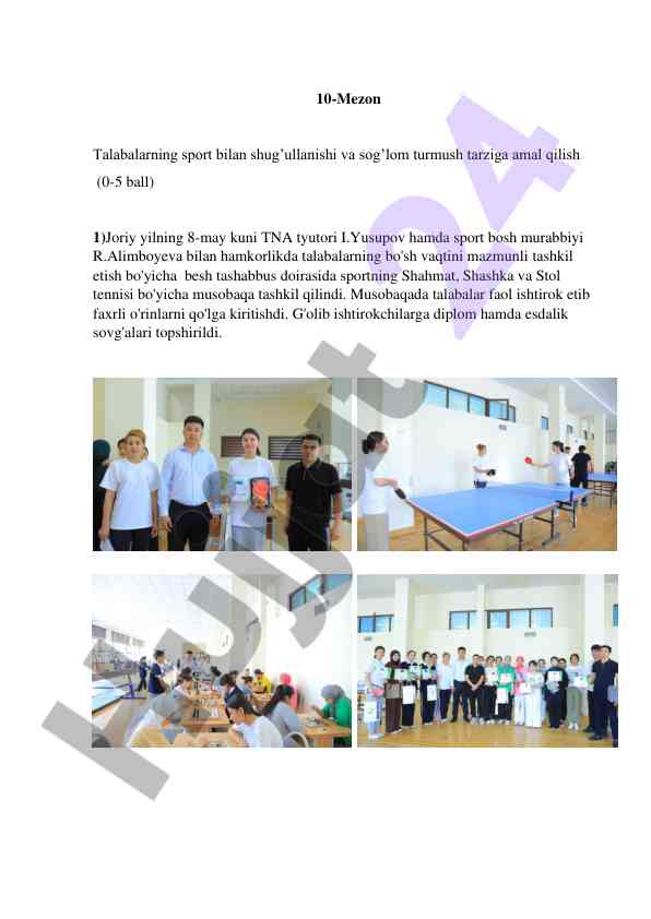 Talabalarning sport bilan shug‘ullanishi va sog‘lom turmush tarzi