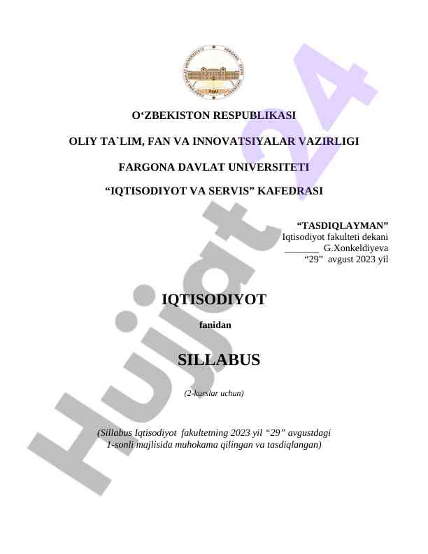 Iqtisodiyot fanidan sillabus 2-kurslar uchun