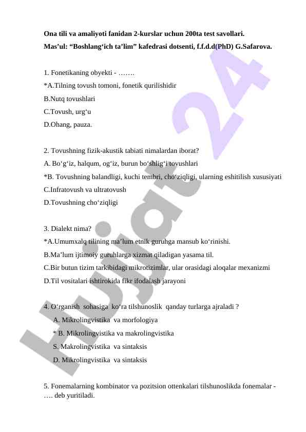 Ona tili va amaliyoti fani test savollari