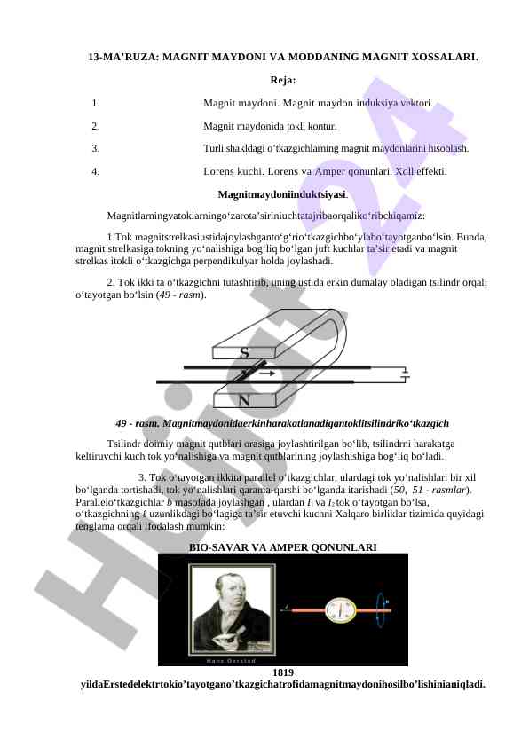 Magnit maydoni va moddaning magnit xossalari