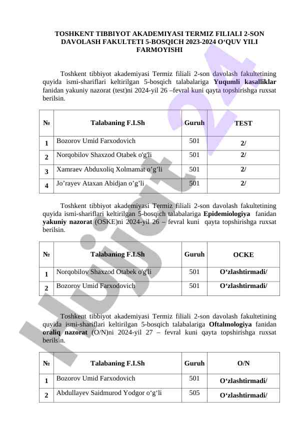 5-bosqich talabalari uchun yakuniy nazorat tavsifi