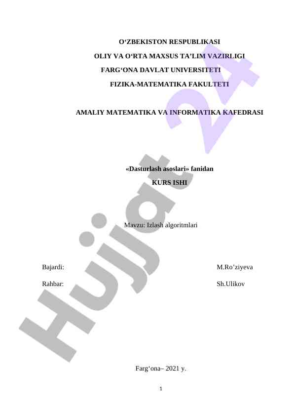 Izlash algoritmlari mavzusida kurs ishining natijalari
