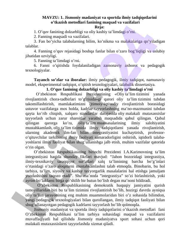 Jismoniy madaniyat va sportda ilmiy tahlil usullari