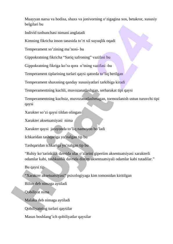 Temperament va xarakter tushunchalari psixologiyada