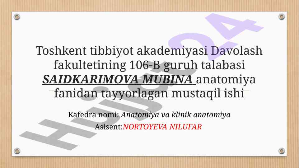 Anatomiya fanidan mustaqil ish mavzusi oyoq a'zolari