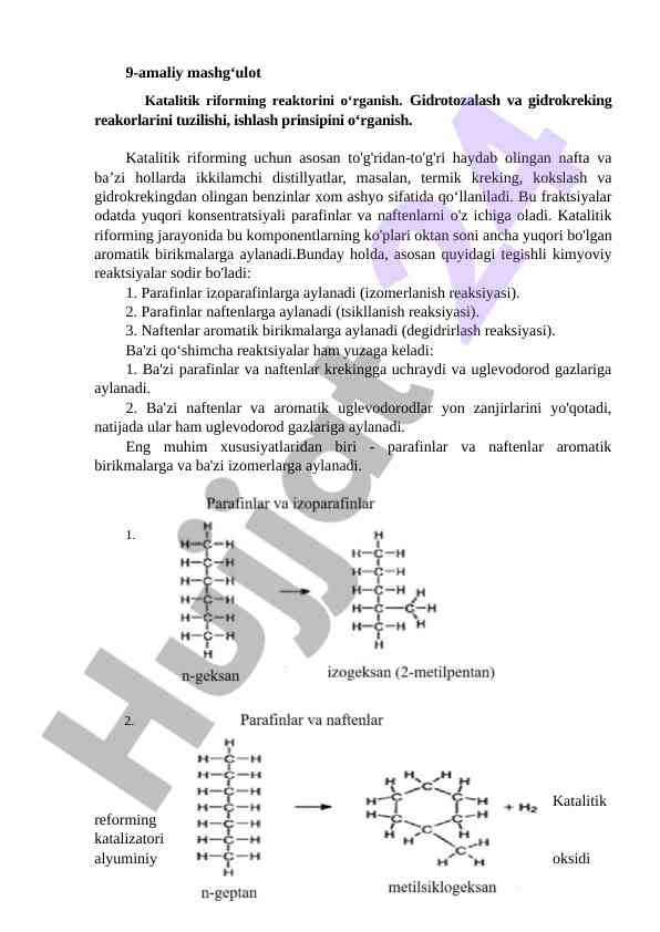 Katalitik riforming reaktorini o‘rganish