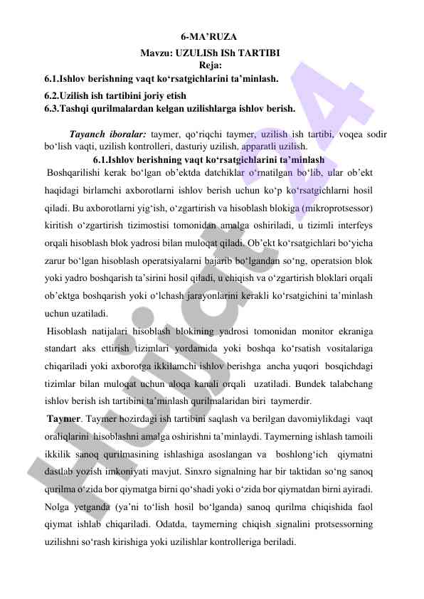 Uzilish ish tartibi bo'yicha ma'ruza