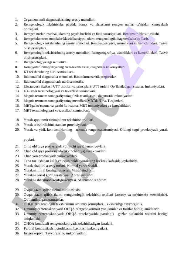 Organizm nurli diagnostika metodlari tahlili