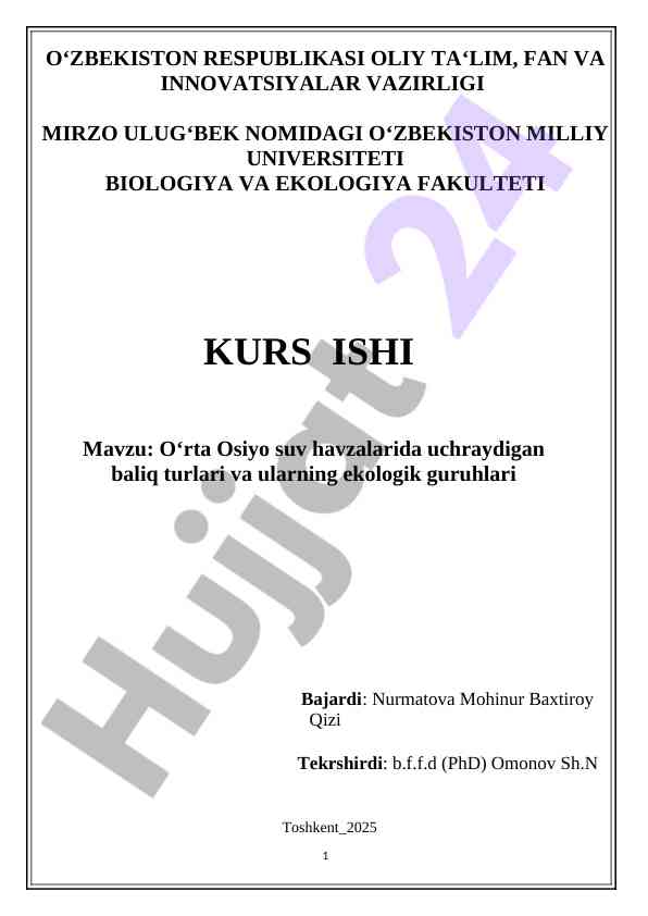 Oʻrta osiyo suv havzalarida baliq turlari