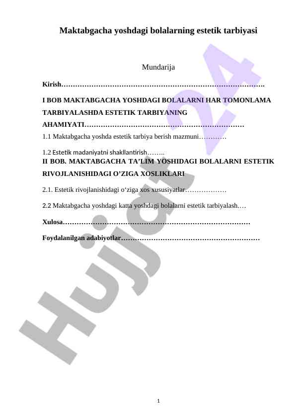 Maktabgacha Yoshdagi Bolalarning Estetik Tarbiyesi