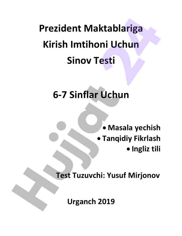 Prezident maktablariga kirish imtihoni sinov testi