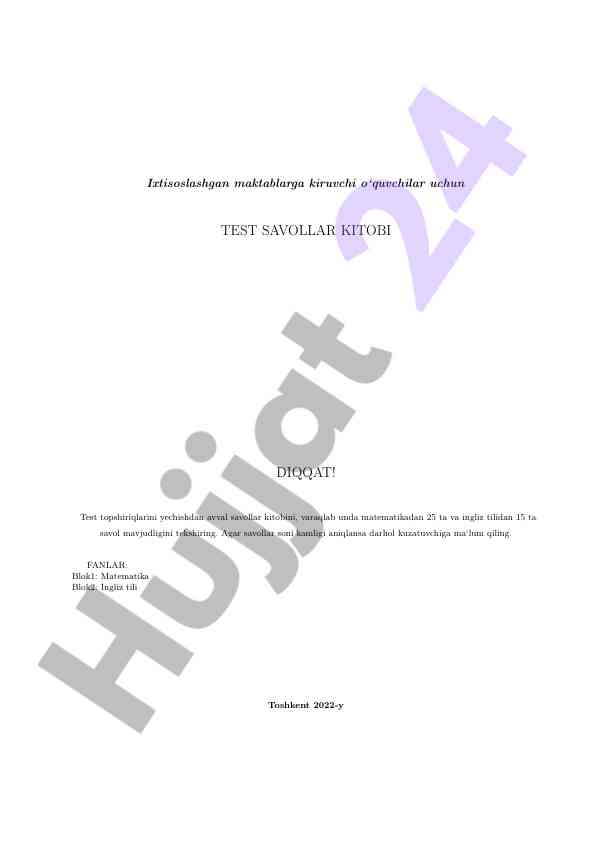 Matematika va ingliz tili uchun test savollari