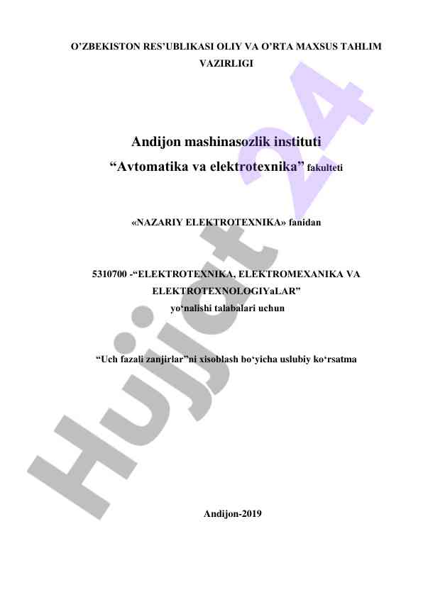 Uch fazali zanjirlarni hisoblash uslubiy ko‘rsatma