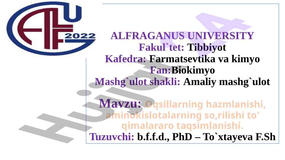 Oqsillarning hazmlanishi va aminokislotalarning so'rilishi