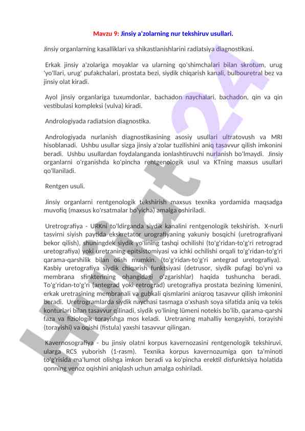 Jinsiy a'zolarning nur tekshiruv usullari