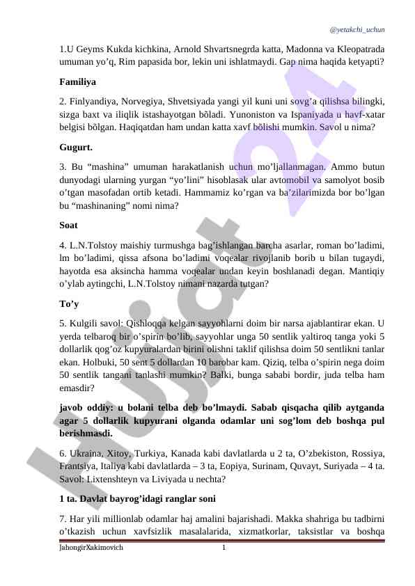 Savollar va mantiqiy qiziqishlar haqida