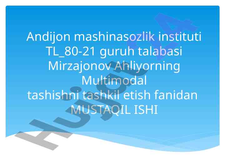 Multimodal tashishni tashkil etish bo'yicha mustaqil ish