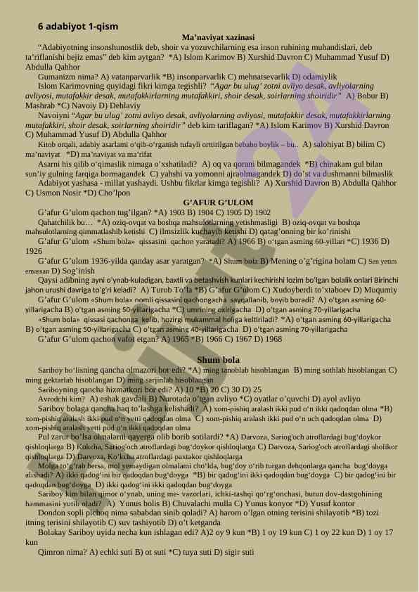 Adabiyot Va Insonshunostlik Haqida Savollar