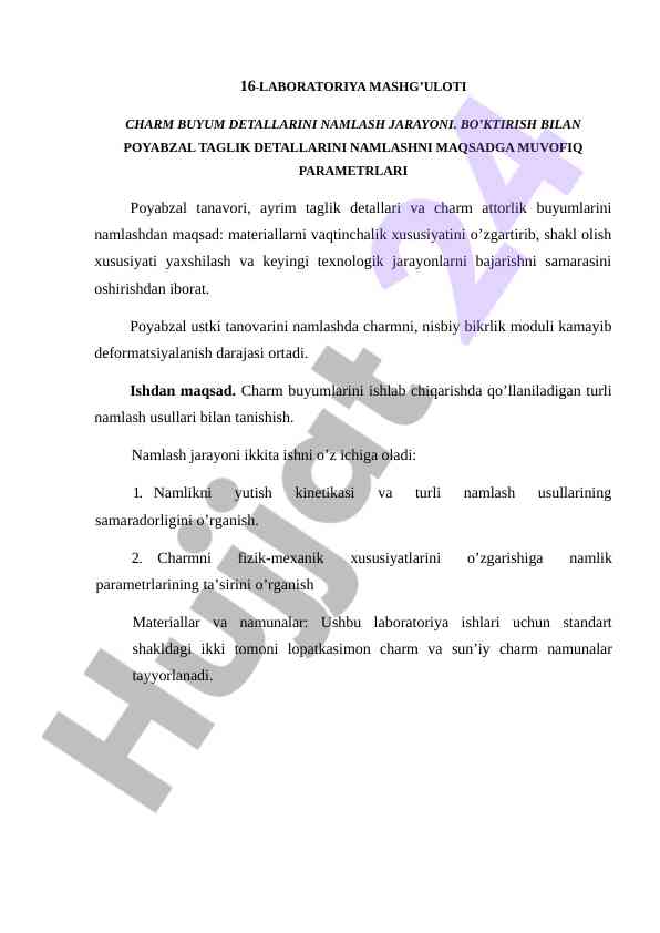 Charm buyum detallarini namlash laboratoriyasi