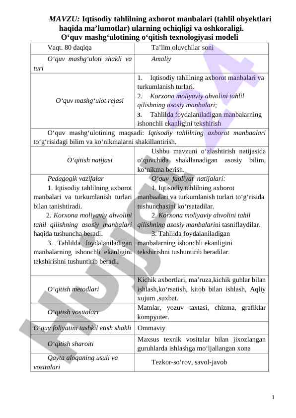 Iqtisodiy tahlilning axborot manbalari va ochiqligi