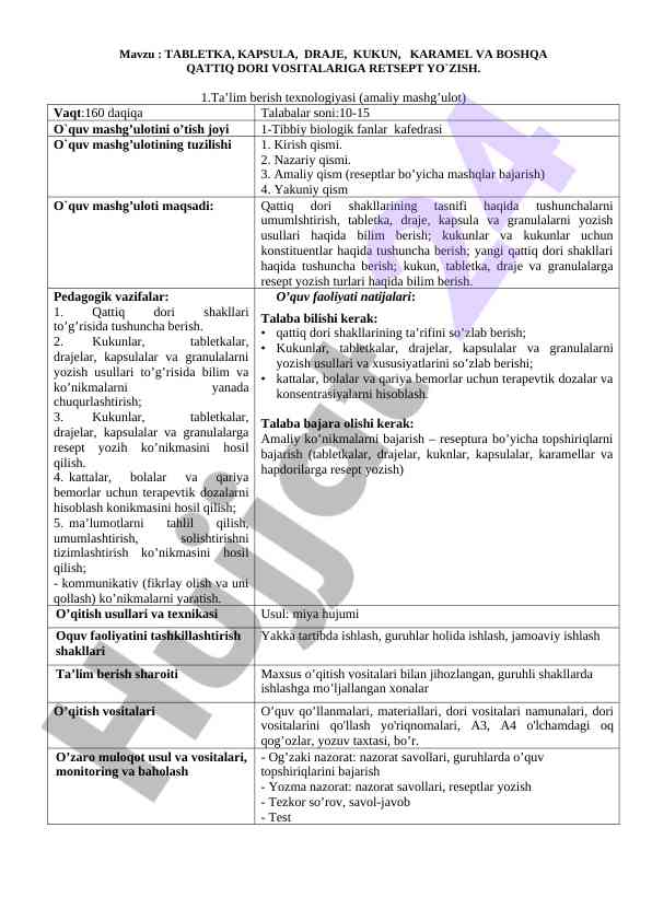Qattiq dori vositalariga retsept yozish texnologiyasi