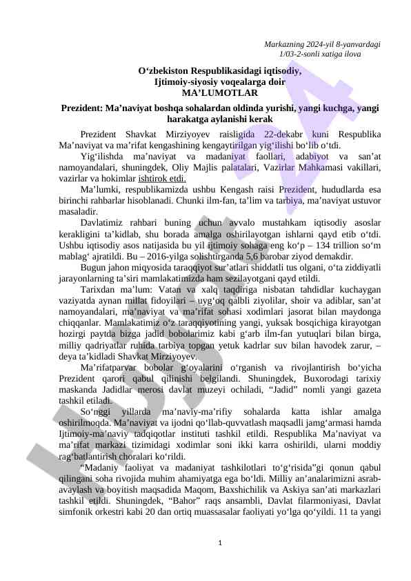 O'zbekistondagi iqtisodiy va ijtimoiy voqealar tahlili