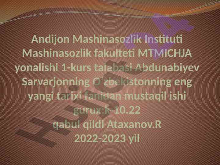 Islom karimovning o’zbekiston tarixidagi hizmatlari