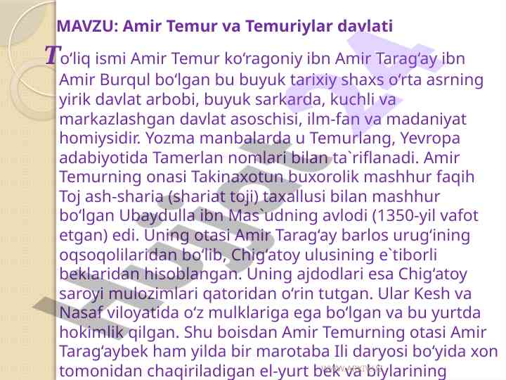 Amir temur va temuriylar davlati tarixi