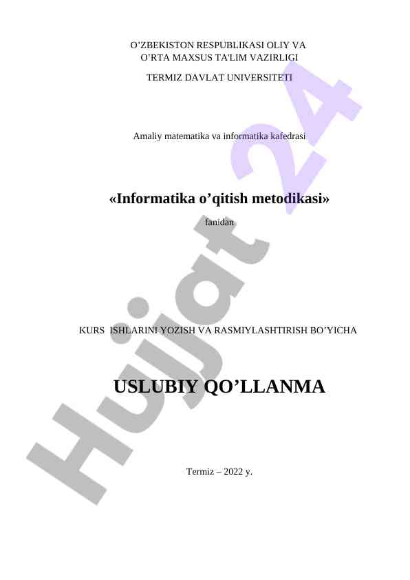 Informatika o'qitish metodikasi kurs ishlari uslubiy qo'llanma