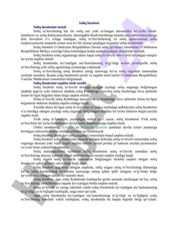 Soliq hisoboti tuziqsh tizimi va talablari