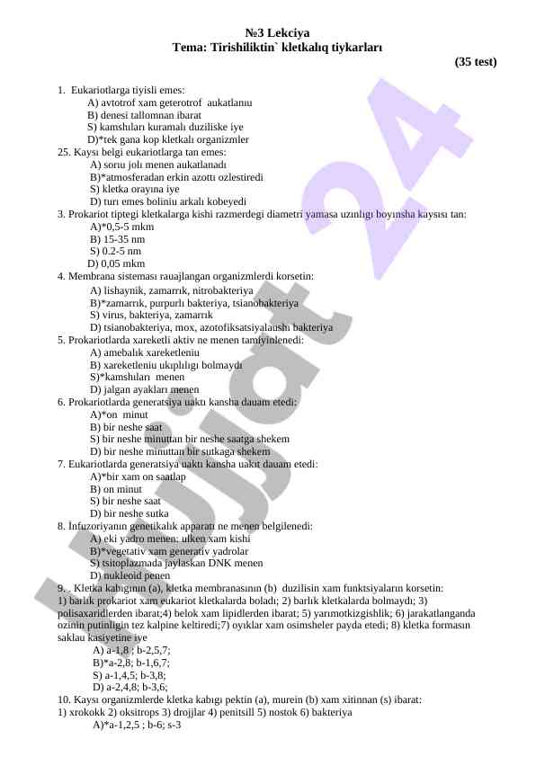 Tirishiliktin Kletkalıq Tiykarları Testi
