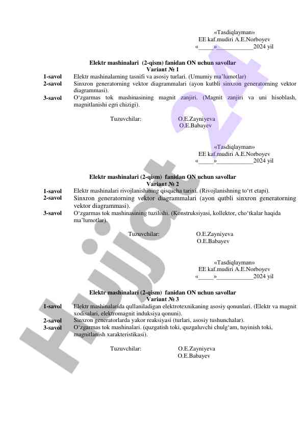 Elektr mashinalari fanidan savollar variants
