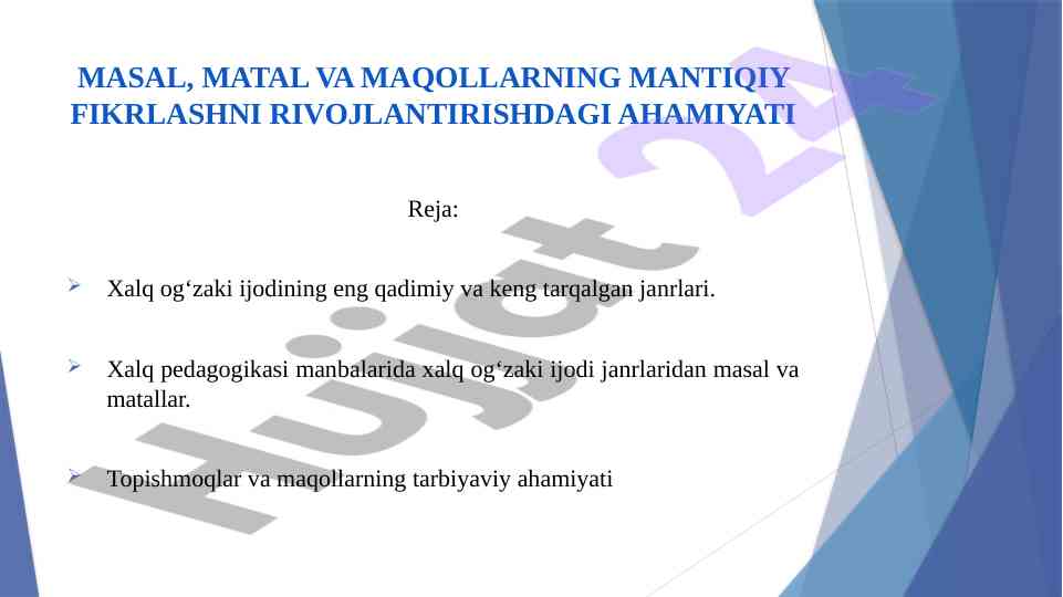 Masal, matal va maqollarning mantiqiy fikrlashdagi ahamiyati